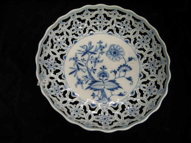 Appraisal: Meissen Blue Onion Reticulated Porcelain Bowl crossed swords mark