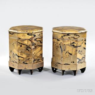 Appraisal: Pair of Shell Game Boxes Kaioke Japan th th century