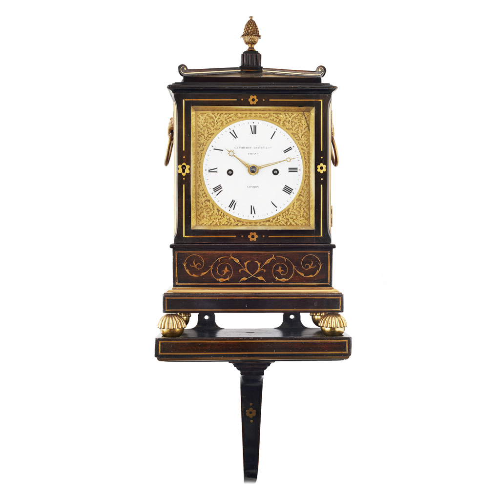 Appraisal: GOOD REGENCY MAHOGANY AND BRASS INLAID BRACKET CLOCK AND BRACKET