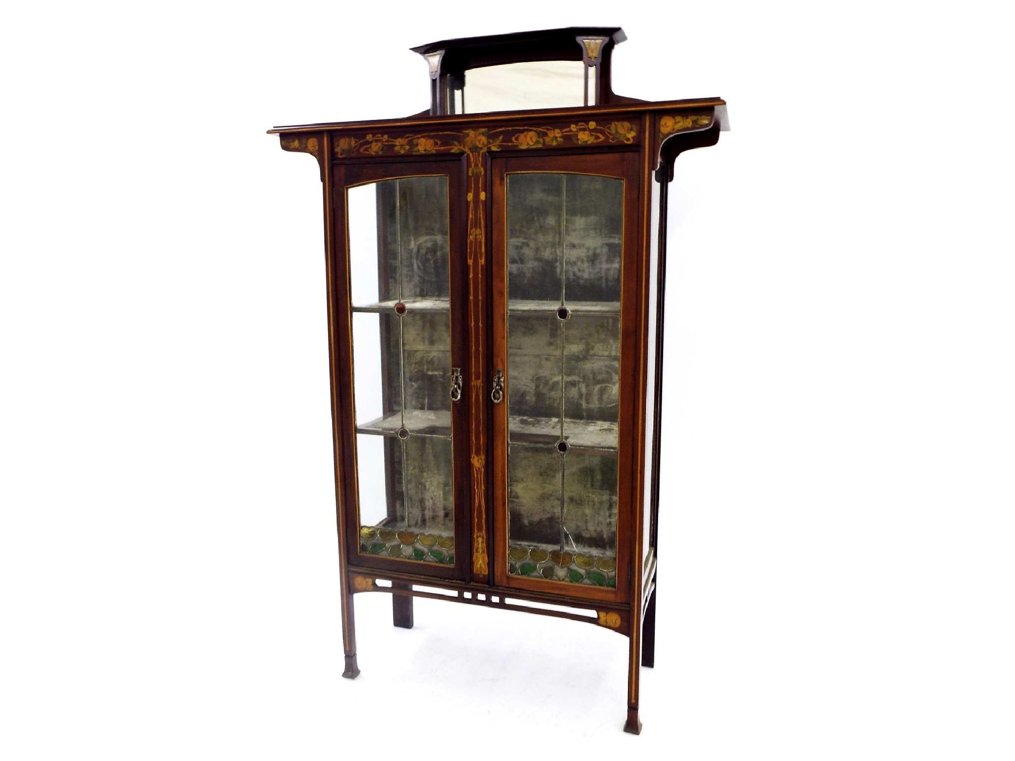 Appraisal: Attractive Art Nouveau mahogany inlaid display cabinet inlaid with fruiting