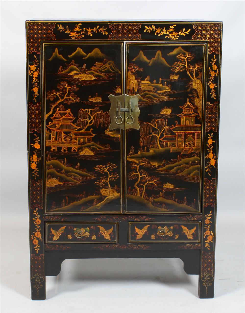 Appraisal: CHINESE LACQUER AND GILT DECORATED CABINET the black lacquer cabinet