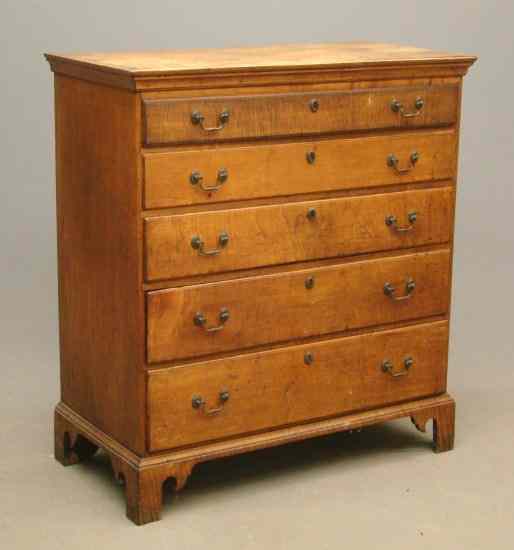 Appraisal: th c tiger maple drawer bracket base chest drawers ''