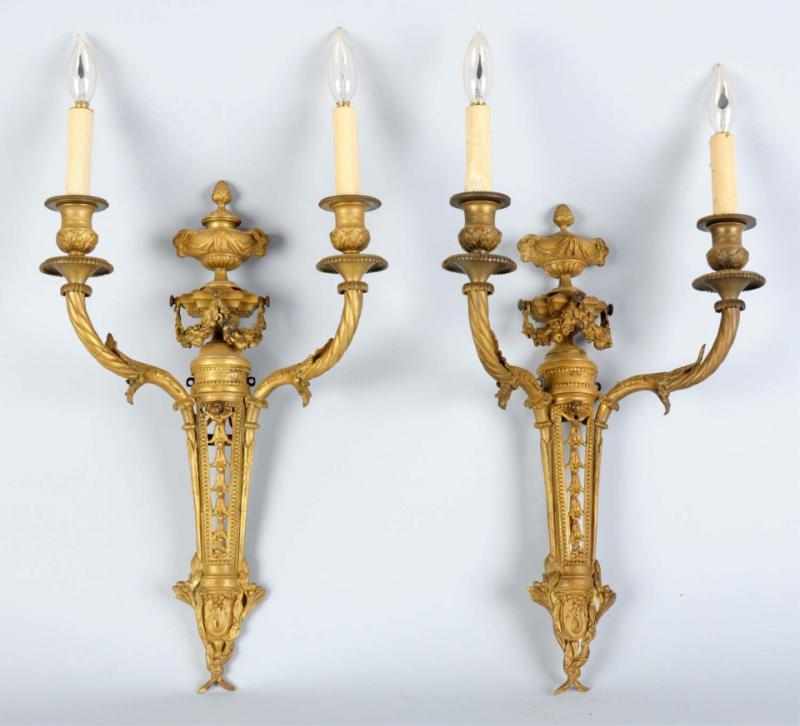 Appraisal: Pair of Bronze Sconces Each with two lights Electrified Condition