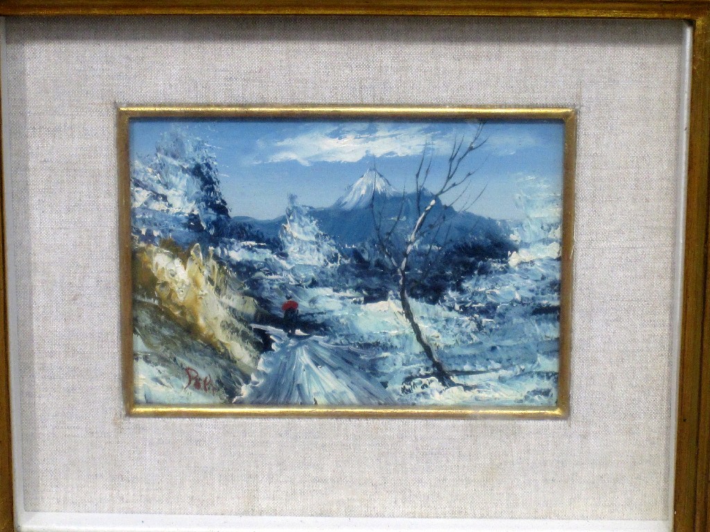 Appraisal: Oil on board mountain landscape indistinctly signed