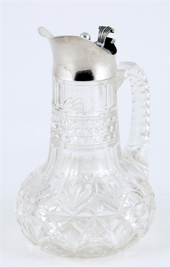 Appraisal: American cut-crystal beverage pitcher silverplate hinged cover and spout mounted