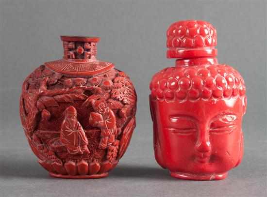 Appraisal: Chinese carved hardstone Buddha head-form snuff bottle and a Chinese