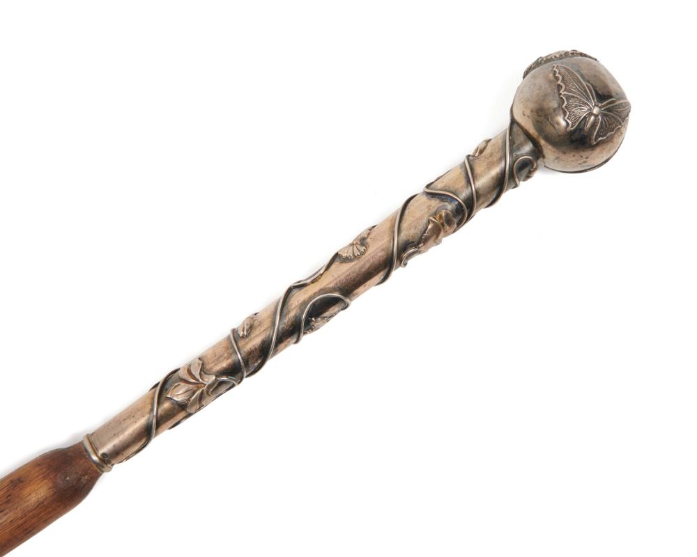 Appraisal: Continental Silver Handled Walking Stick handle length in Condition Please