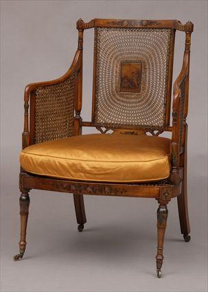 Appraisal: EDWARDIAN PAINTED SATINWOOD ARMCHAIRS The flower-painted curved top rail above