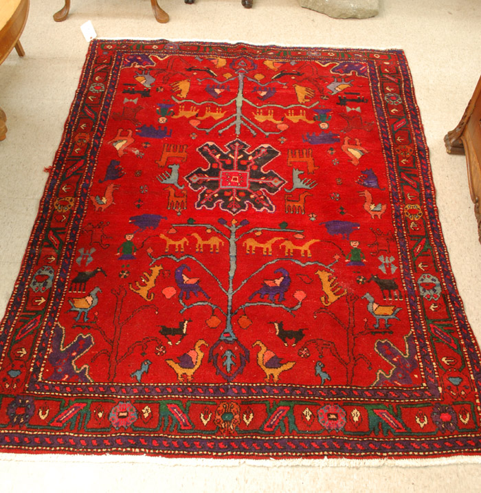 Appraisal: PERSIAN TRIBAL AREA RUG Hamadan villages region the crimson field