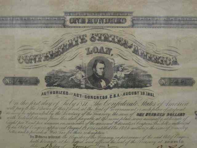 Appraisal: Confederate Bond Richmond Virginia with coupons still attached signed