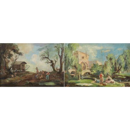 Appraisal: American School th Century Figures in a Landscape Four Estimate