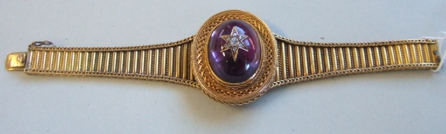 Appraisal: A Victorian gold cabochon amethyst and diamond set bracelet the