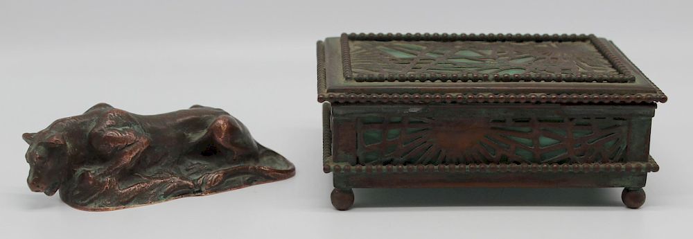 Appraisal: Grouping of Tiffany Studios Bronze Cabinet Items Includes a Tiffany