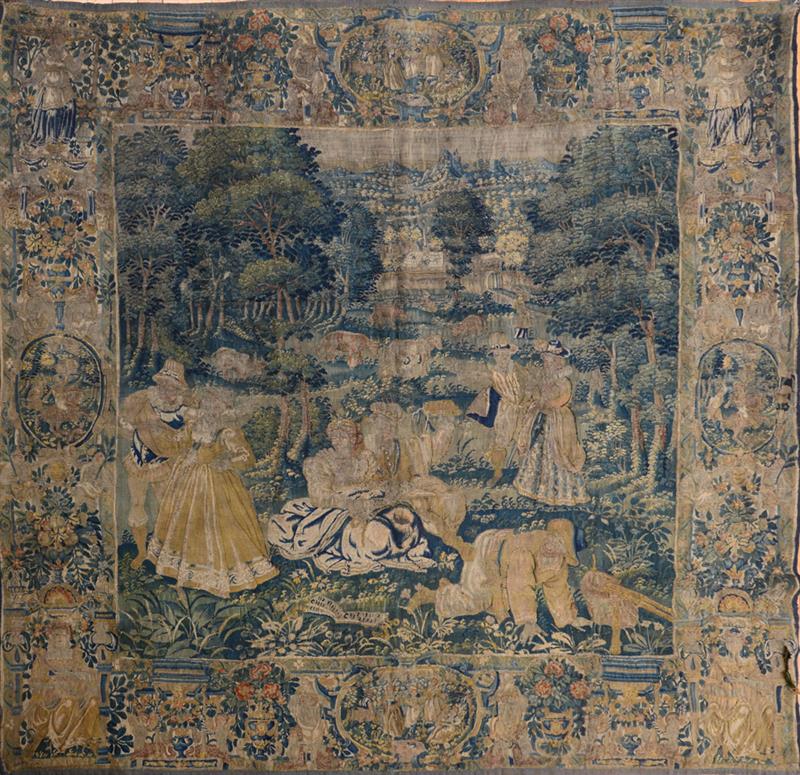 Appraisal: FLEMISH PARKLAND TAPESTRY EARLY TH CENTURY Depicting figures at play