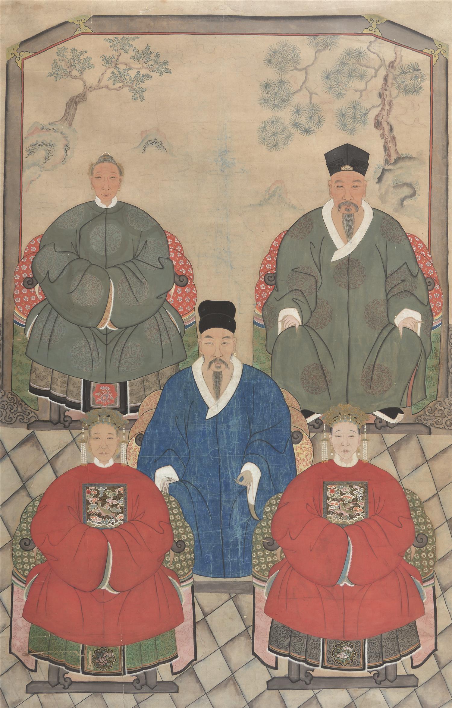 Appraisal: A LARGE CHINESE ANCESTOR GROUP PORTRAIT LATE TH CENTURY TH