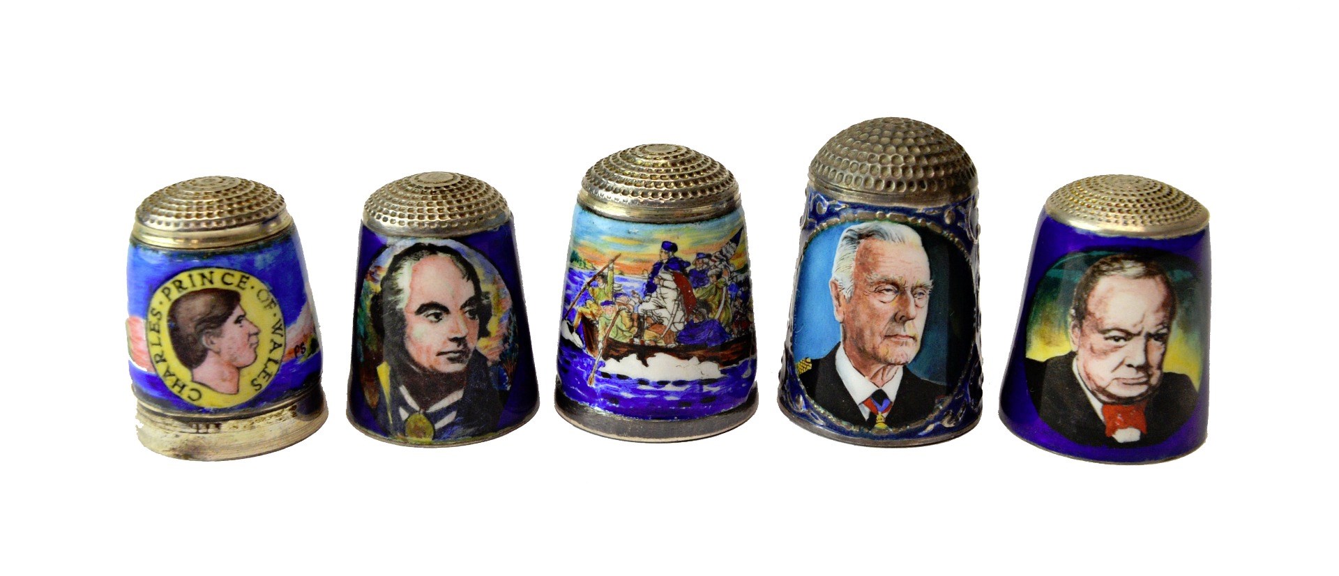 Appraisal: An English silver and enamel thimble by Peter Swingler depicting