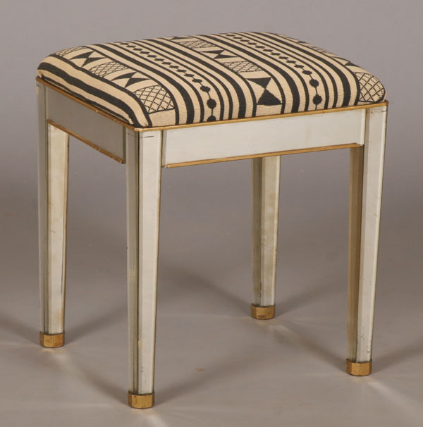 Appraisal: Art deco mirrored stool geometric upholstery H W