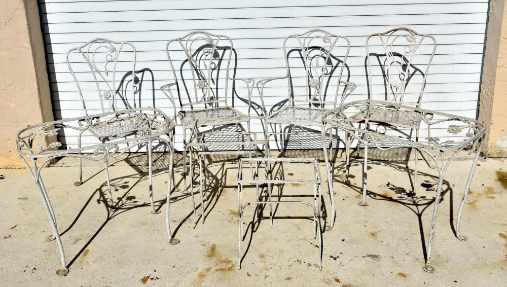 Appraisal: NINE-PIECE SUITE OF PAINTED WROUGHT IRON PATIO FURNITURECirca Comprising two