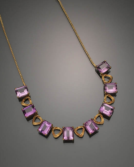 Appraisal: Choker Length Tested -Karat Yellow-Gold and Amethyst Necklace The center