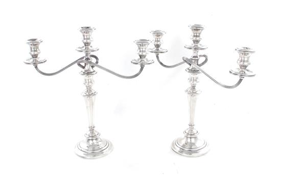 Appraisal: Pair Gorham sterling three-branch candelabra th century weighted H and