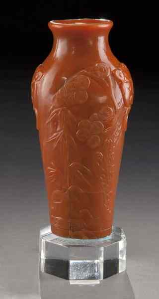 Appraisal: Chinese Qing carved agate vasedepicting a plum blossom Vase ''H