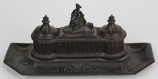 Appraisal: Continental style patinated metal inkwell Continental style patinated metal inkwell