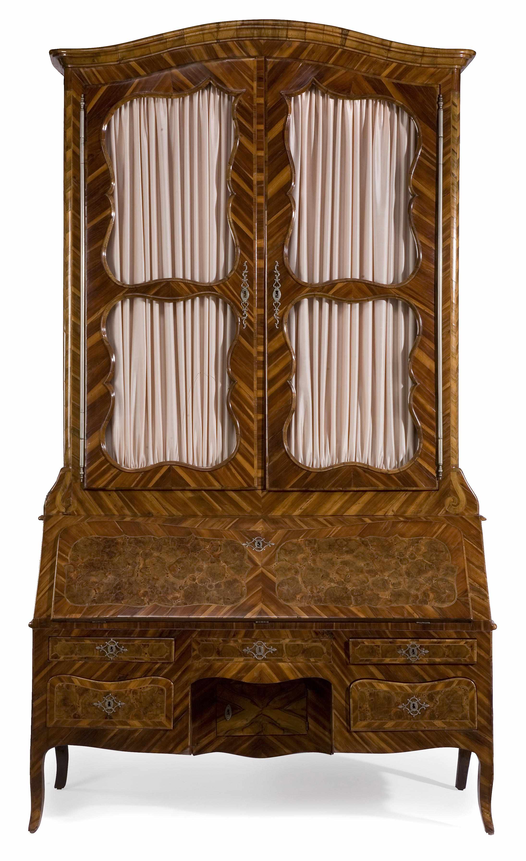 Appraisal: An impressive Continental Rococo walnut and oyster veneered secretary bookcase