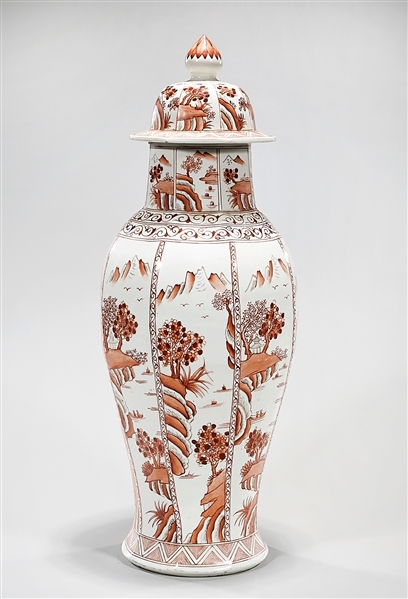 Appraisal: Chinese enameled porcelain covered hexagonal vase with landscape motifs x