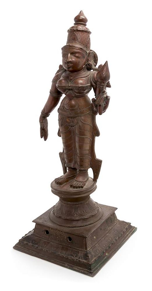 Appraisal: An Indian Copper Alloy Figure of Lakshmi Height inches An