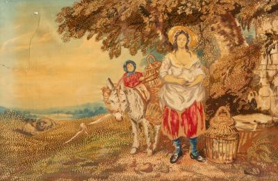 Appraisal: A Victorian needlework picture depicting poulterers with a woman and