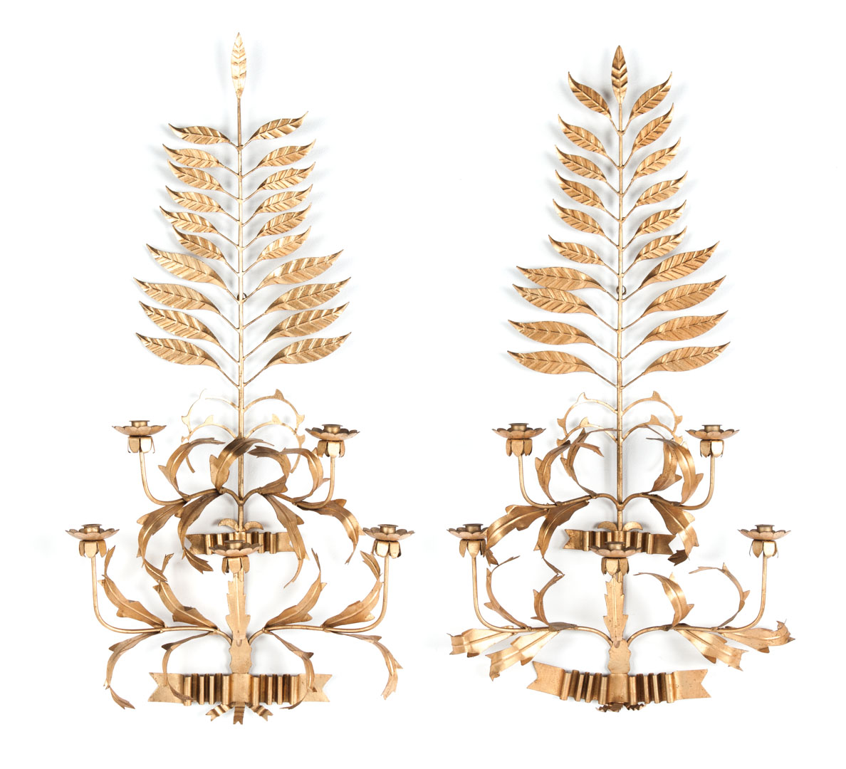 Appraisal: Pair of gilt-metal floral and foliate sconces five-light sconces with