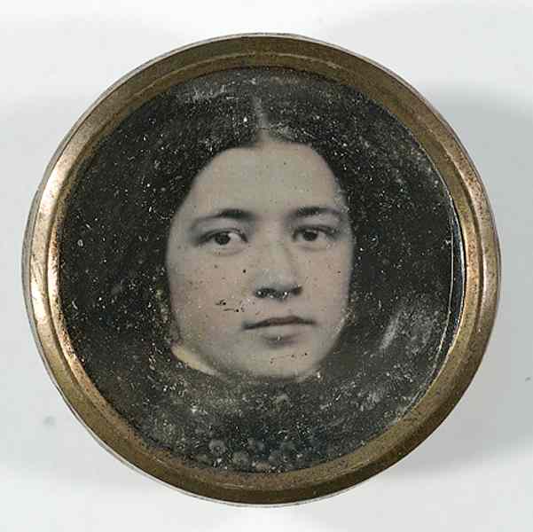 Appraisal: Daguerreian Jewelry Rare Daguerreian Button Depicting a Young Woman A