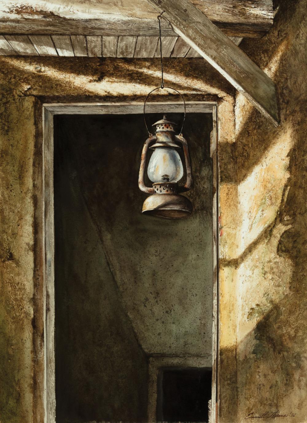 Appraisal: Emmitt Thames American Mississippi b Hanging Lantern in Doorway watercolor