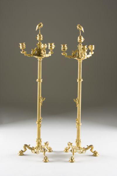 Appraisal: Pair of French Dore Bronze Candelabra th c in the