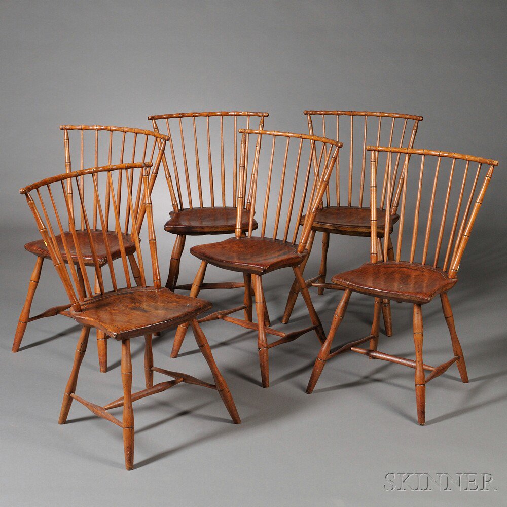 Appraisal: Set of Six Bamboo-turned Side Chairs New England c -