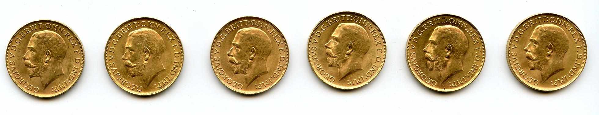 Appraisal: South Africa George V Sovereigns -SA KM- A lot worthy