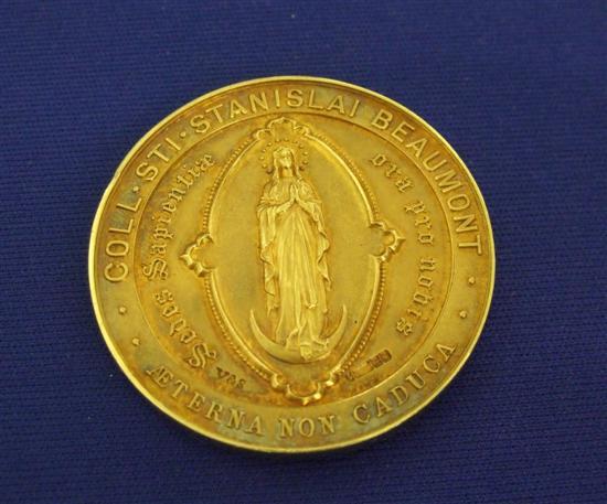 Appraisal: Nine Carat Gold Religious medal Reading Coll Sti Stanislai Beaumont