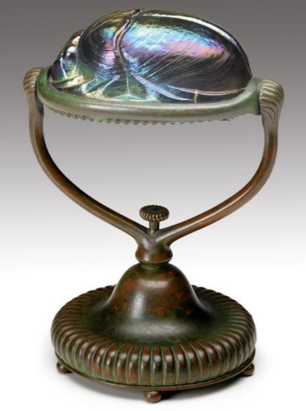 Appraisal: TIFFANY STUDIOS Scarab lamp with a heavy green and purple