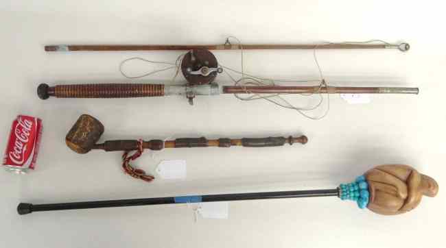 Appraisal: Lot including deep sea fishing pole Adirondack pipe and novelty