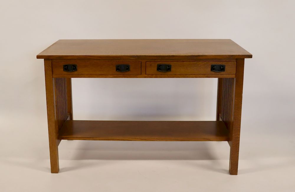 Appraisal: Stickley Audi Mission Style Oak Desk With Spindle Sides From