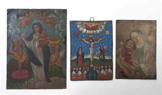 Appraisal: A Group of Three Tin Mexican Retablos of rectangular form