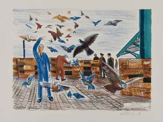 Appraisal: Alistair Grant - Pigeon Racing lithograph printed in colours signed