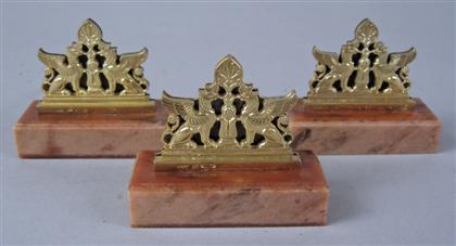 Appraisal: Three Russian gold placecard holders th century Each cast as