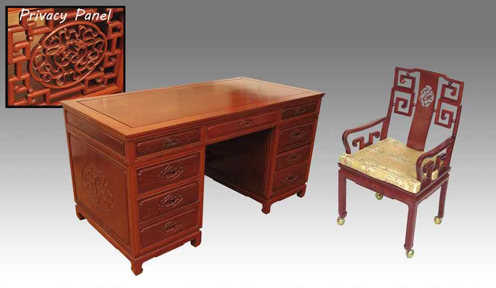 Appraisal: ORIENTAL DESK AND CHAIR Desk with central top drawer drawers