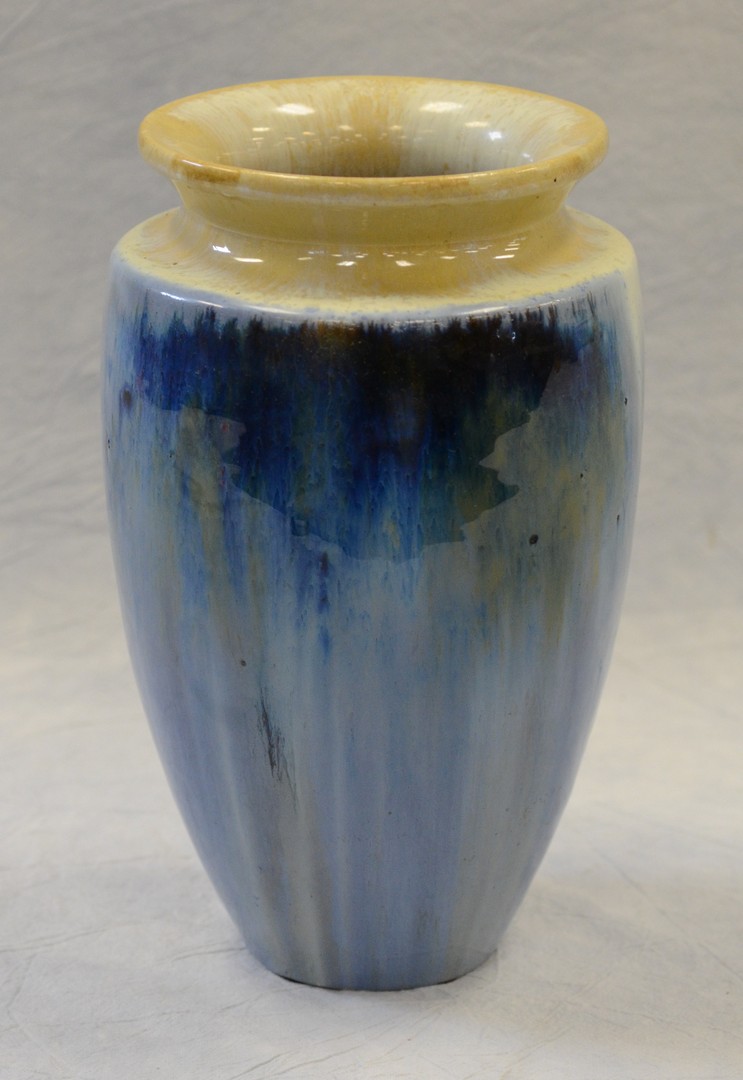 Appraisal: Fulper Pottery blue tan large bullet vase h x -