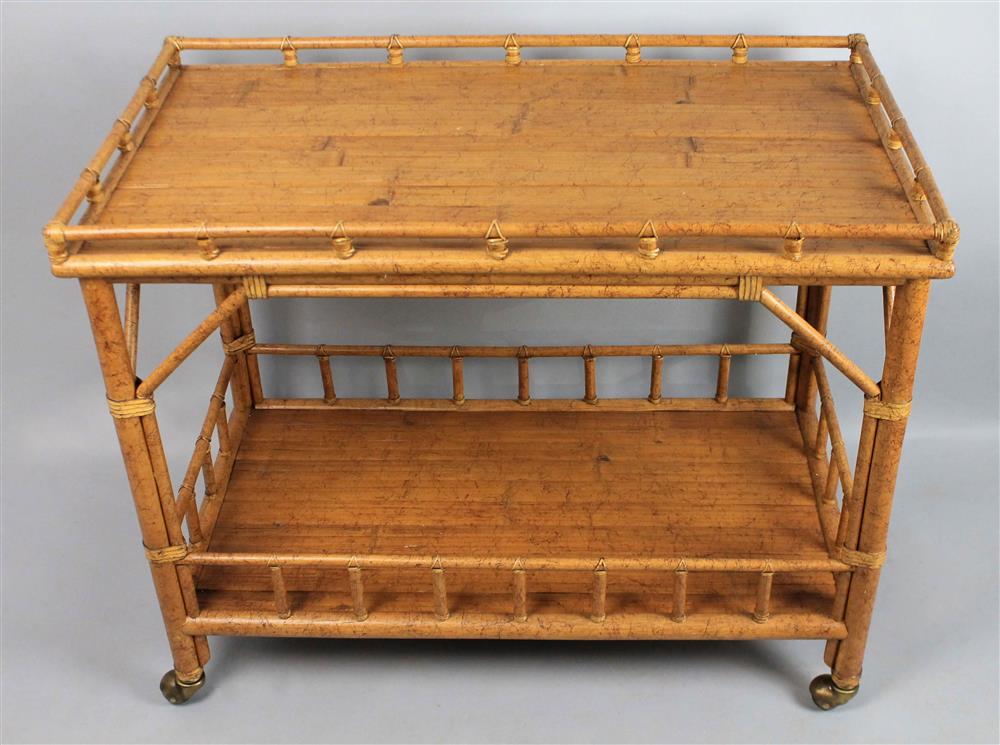 Appraisal: CONTEMPORARY ISLAND STYLE BAMBOO BAR CART rectangular top with gallery