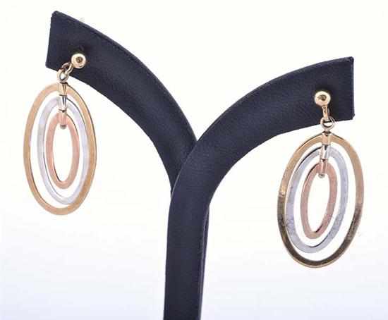 Appraisal: A PAIR OVAL EARRINGS STAMPED CT THREE TONE GOLD