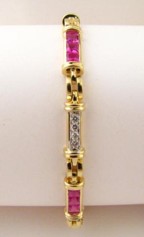 Appraisal: K Yellow Gold Pink Sapphire Diamond Bracelet