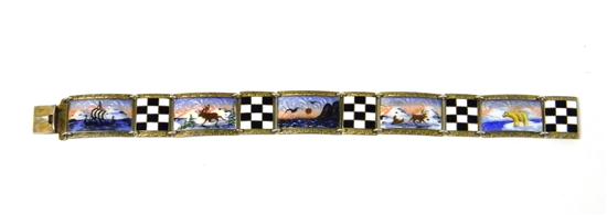 Appraisal: JEWELRY O F HJORTDAHL NORWEGIAN ENAMEL PICTURE bracelet stamped and