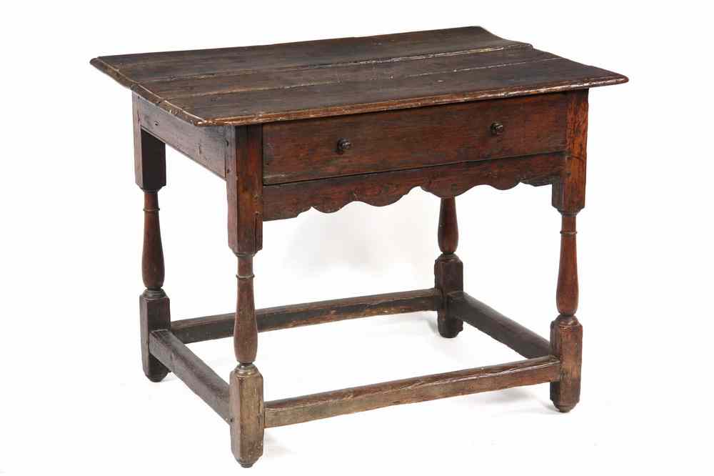 Appraisal: TAVERN TABLE - th c English oak single drawer stretcher